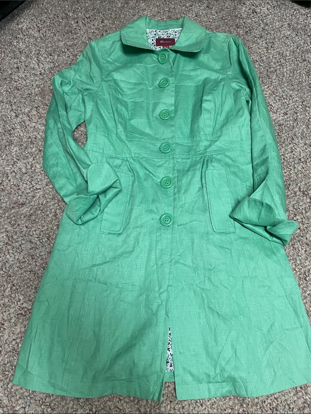 Monsoon 100% Linen mint Women's Button-Front Trench Coat